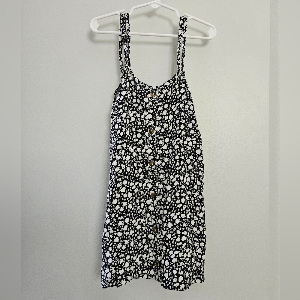 btween | Black and White Floral Button-Front Dress